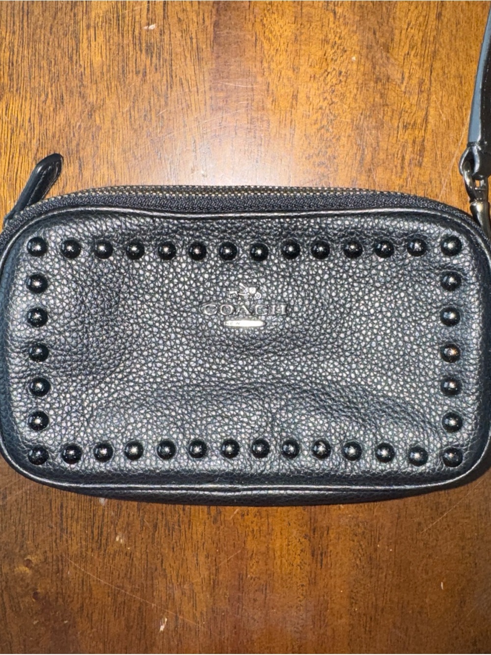 Coach Black Pebbled Leather Small Studded Crossbody Bag Removable Strap Clutch